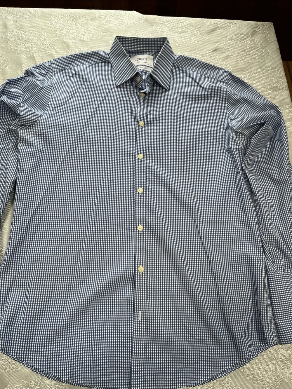 Charles Tyrwhitt Blue and White Gingham Dress Shirt